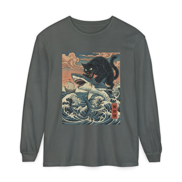 Miso-Funny Cat Hunting Shark Long Sleeve T-Shirt