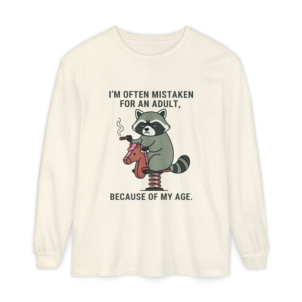 Miso-Funny Raccoon and Horse meme Long Sleeve T-Shirt