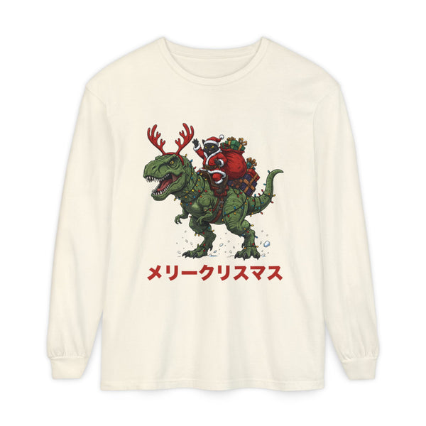 Miso-Funny Cat Riding Dinosaur Christmas Long Sleeve T-Shirt